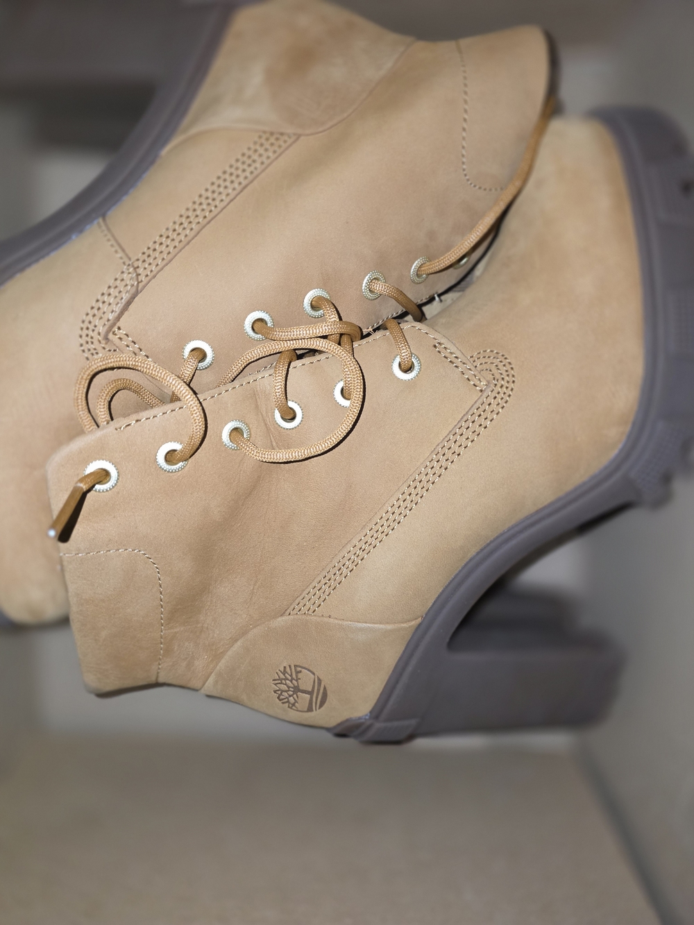 Timberland Beige Nubuck Lace-Up Boots